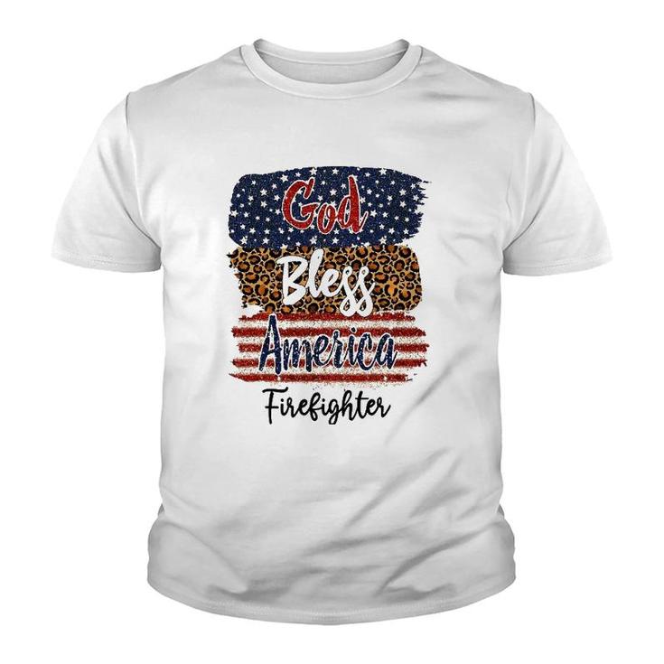 American Usa Flag God Bless America Firefighter 4Th Of July Youth T-shirt