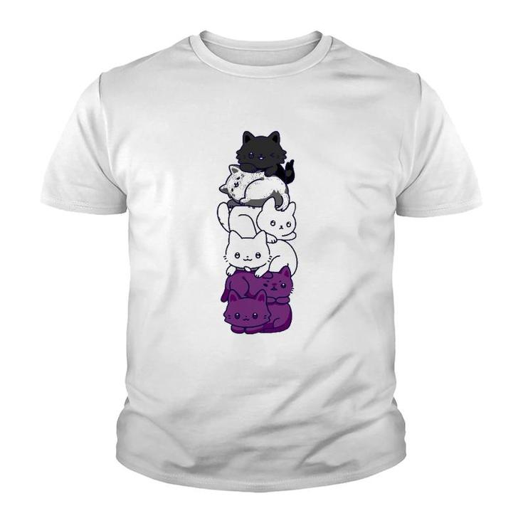Asexual Pride Cat Lgbt Stuff Flag Kawaii Cute Cats Pile Gift Youth T-shirt