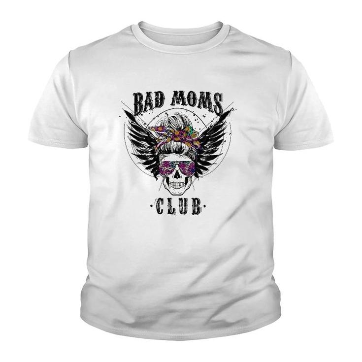 Bad Moms Club Leopard Skull Mom Funny Mom Mother's Day Gifts Youth T-shirt