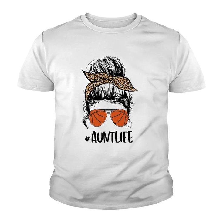 Basketball Aunt Messy Bun Auntie Life Messy Bun Mother's Day Youth T-shirt