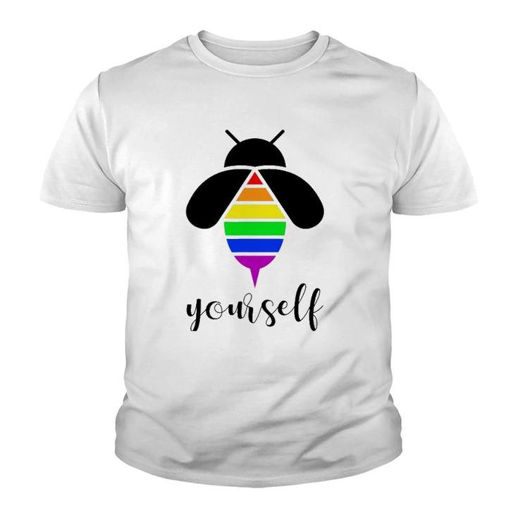 Be Yourself  Gay Pride Lgbtq Funny Rainbow Bee Youth T-shirt