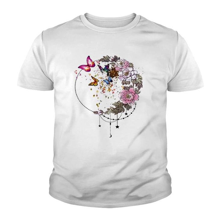 Beautiful Butterfly With Flower Youth T-shirt