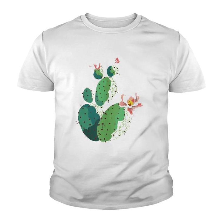 Beautiful Cactus Tree Pink Flowers Hand Drawn Painting  Youth T-shirt