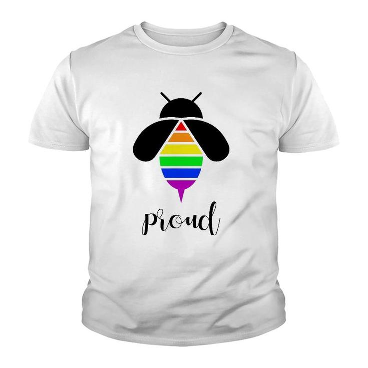 Bee Proud  Gay Pride Lgbtq Funny Rainbow Bee Youth T-shirt