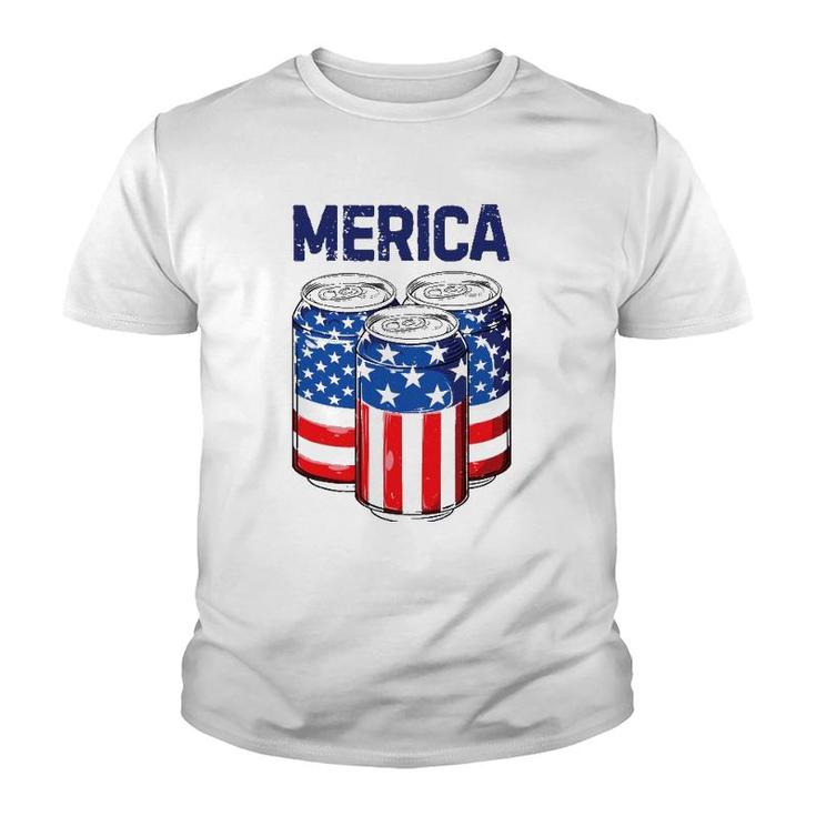 Beer Merica 4Th Of July Men Women American Flag Usa Youth T-shirt