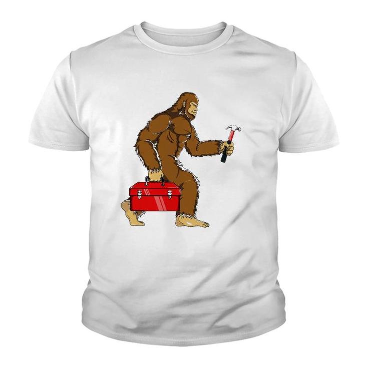Bigfoot Father's Day Gift Toolbox Hammer Sasquatch Yeti Youth T-shirt