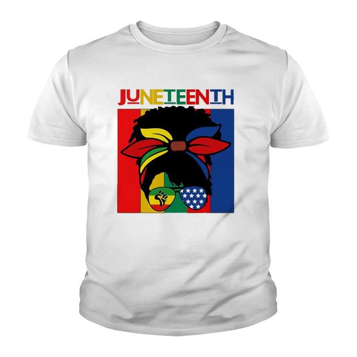Black Women Messybun Juneteenth Independence Day Youth T-shirt