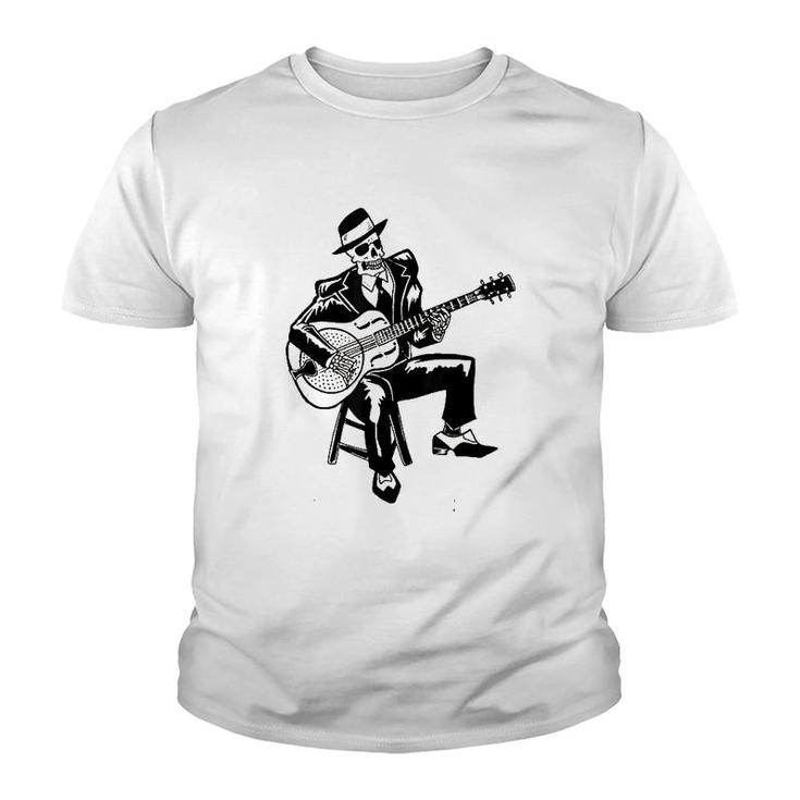 Blues Music Skeleton Bluesman Youth T-shirt