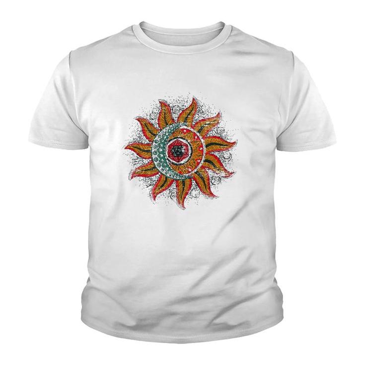 Boho Outer Space Sun Crescent Moon Universe Astronomy Youth T-shirt
