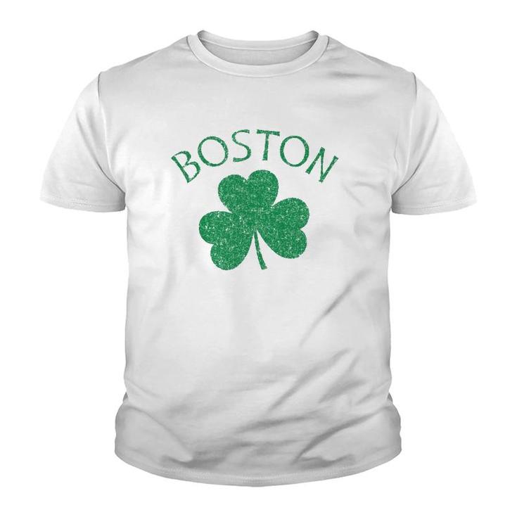 Boston Irish Shamrock Distressed Green Print  Youth T-shirt
