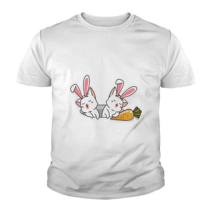 Bunny Cat Sleeping With Carrots Happy Easter Day Youth T-shirt