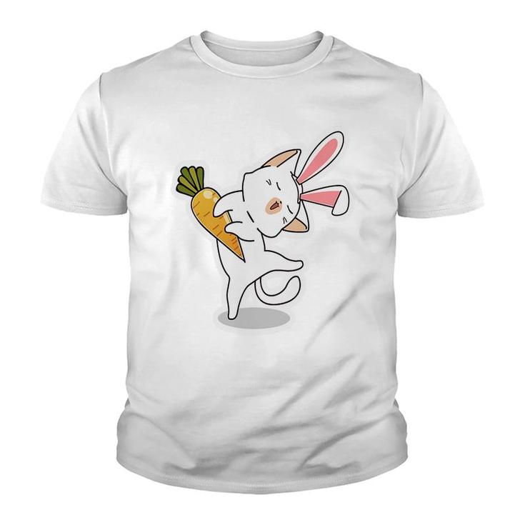 Bunny Cat With Carrots Dancing Happy Easter Day Youth T-shirt