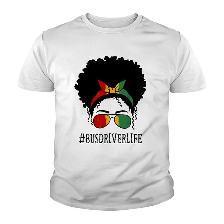 Bus Driver African Women Messy Bun Black History Month Youth T-shirt