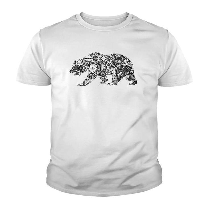 California Republic Bear Floral Pattern  Youth T-shirt