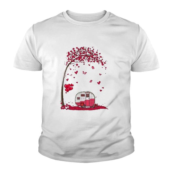 Camping Heart Tree Falling Hearts Valentine's Day Camper Youth T-shirt