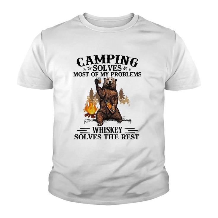 Camping Solves Most Of My Problems Bear And Whiskey Youth T-shirt