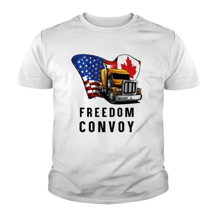Canada Flag Freedom Convoy 2022 Canadian Trucker Maple Leaf  Youth T-shirt