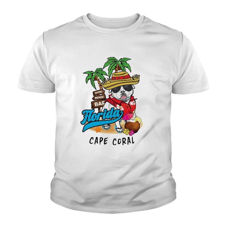 Cape Coral Florida Beach Party Bulldog Sunglasses Souvenir Youth T-shirt