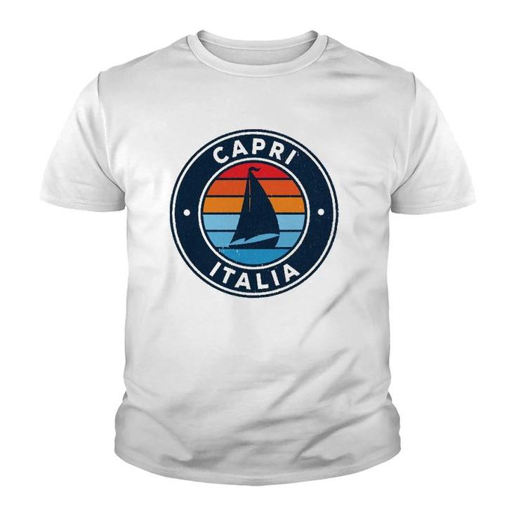 Capri Italy Vintage Sailboat Retro 70S  Youth T-shirt