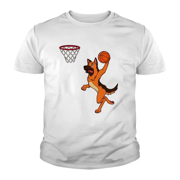 Cartoon Shepherd Dog Playing Basketball Youth T-shirt
