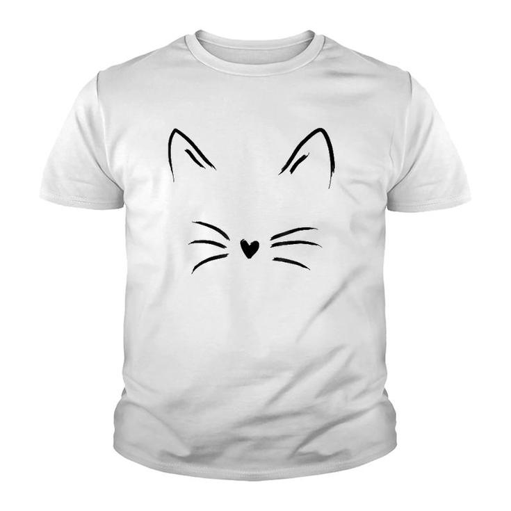 Cat Face Whiskers Print Tee Kitty Lover Youth T-shirt