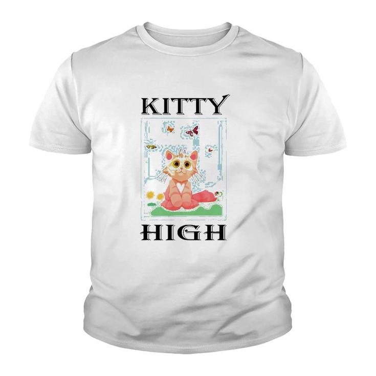 Cat Kitty High Clouds Women Apparel Butterflies Flowers Tee Youth T-shirt