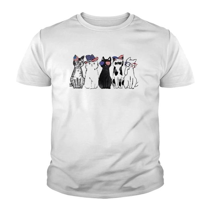 Cat Lover July 4Th Fourth Of July Funny Cats American Flag Youth T-shirt