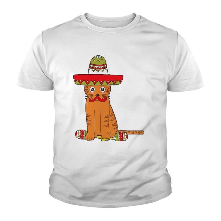 Cat Meow Sumbrero Mustache Mexican Funny Cinco De Mayo Gift Youth T-shirt
