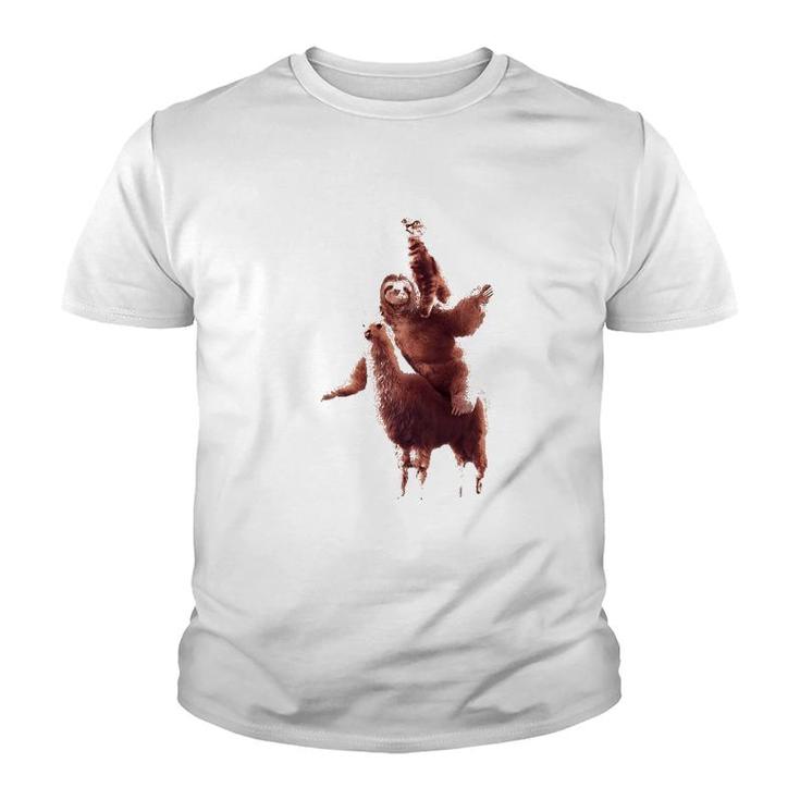 Cat Riding Sloth Llama Lover Youth T-shirt