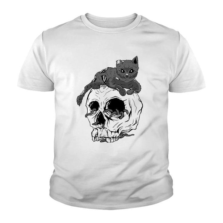 Cat Skull Occult Pagan Goth Gifts Youth T-shirt