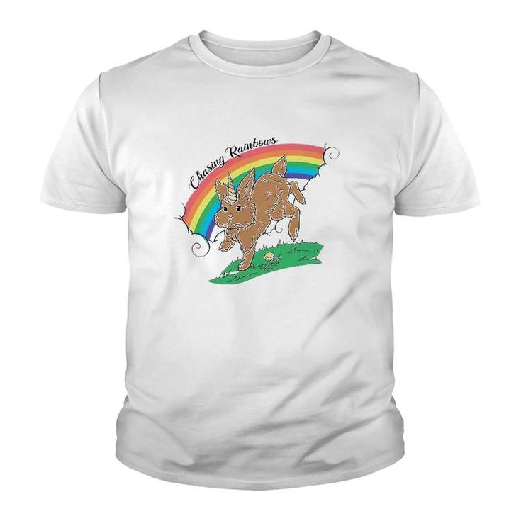 Chasing Rainbows Bunnicorn Art Rabbit Lover Youth T-shirt