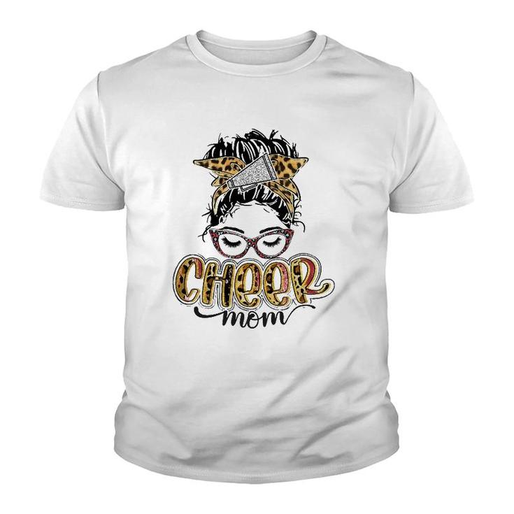 Cheer Mom Leopard Messy Bun Cheerleader Funny Mother's Day Youth T-shirt