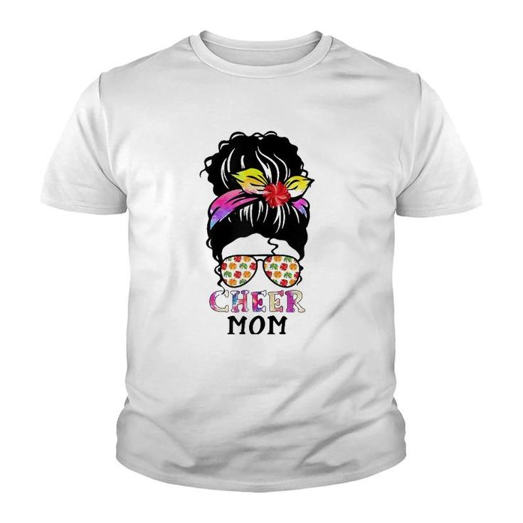Cheer Mom Tie Dye Messy Bun Cheerleader Funny Mothers Day Youth T-shirt