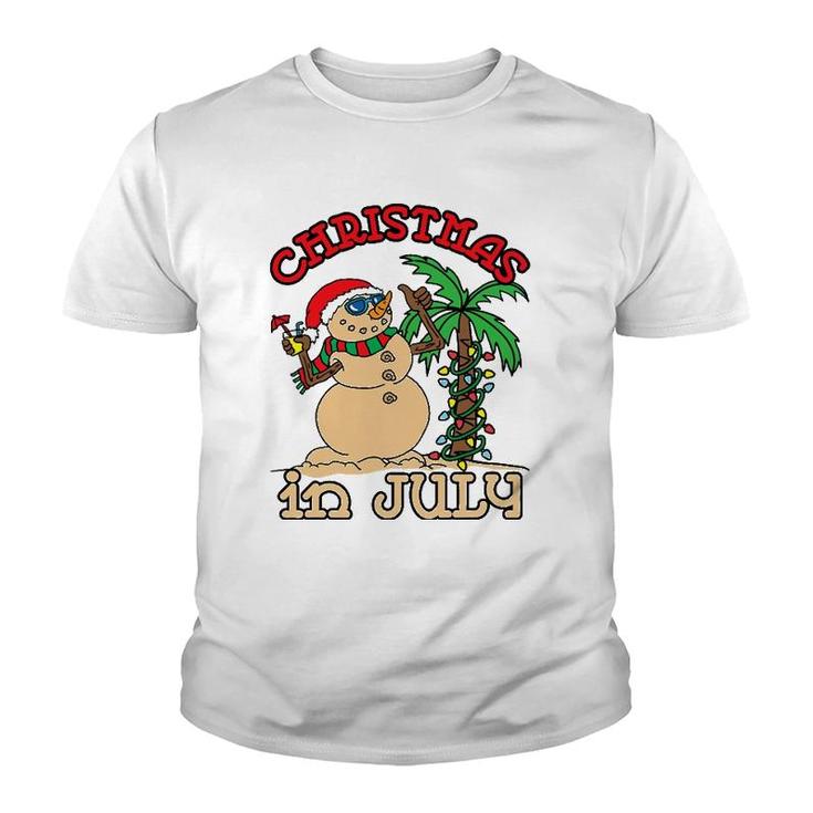 Christmas In July Snowman Sand Palm Tree Summer Youth T-shirt
