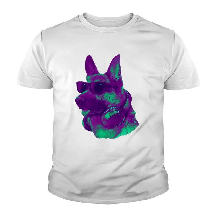 Cool German Shepherd Dj With Headphones & Sunglasses Art Youth T-shirt