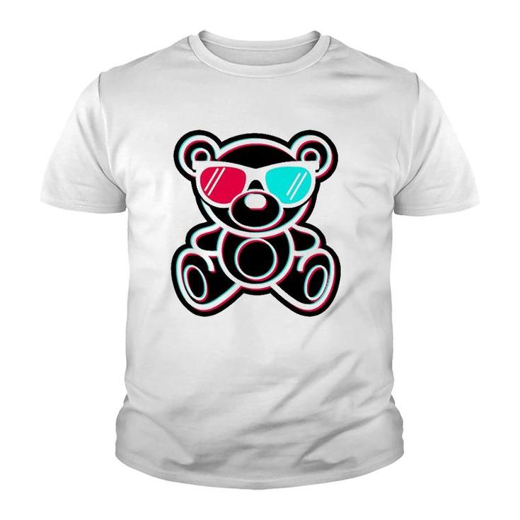 Cool Teddy Bear Glitch Effect With 3D Glasses Youth T-shirt