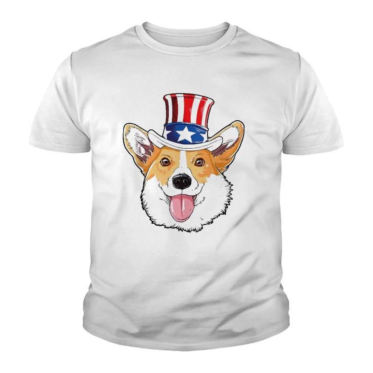 Corgi 4Th Of July Uncle Sam Men Usa American Flag  Youth T-shirt