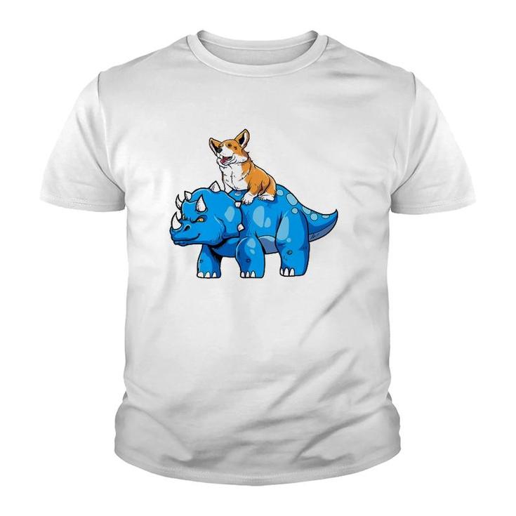Corgi Riding A Dinosaur - Dinosaur Historical Dino Youth T-shirt