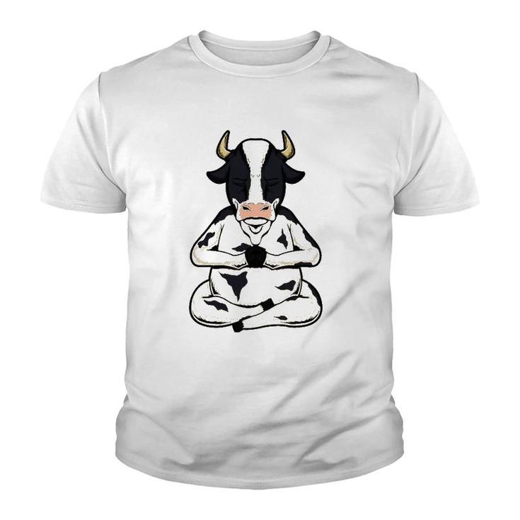 Cow Yoga Meditating Calf Yogi Bull Sitting Yoga Pose Namaste Youth T-shirt