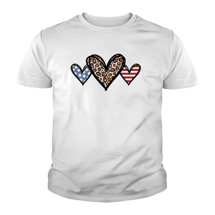 Cute American Flag Hearts Fourth 4Th Of July Usa Patriotic Youth T-shirt