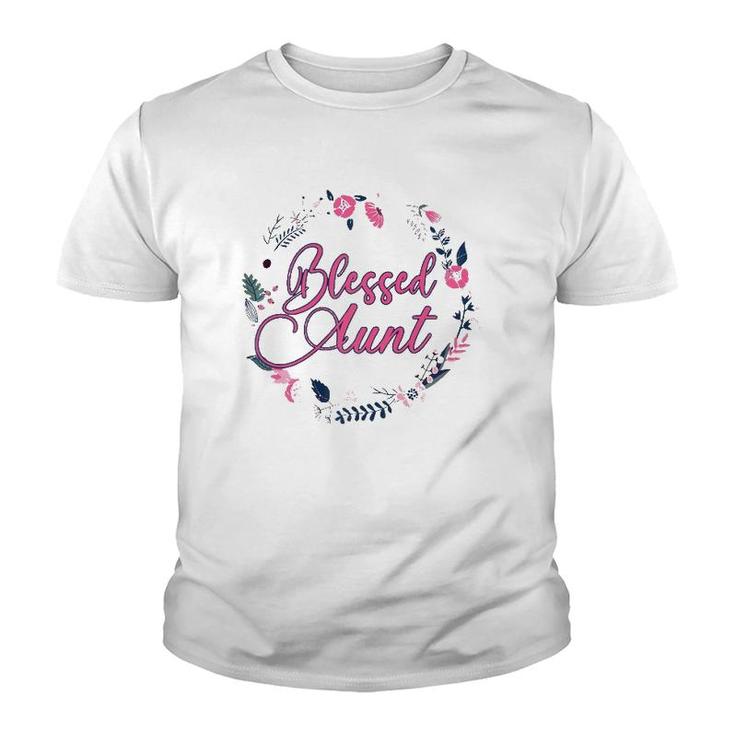 Cute Blessed Aunt Women New Aunty Auntie Sister Girl Flower Premium Youth T-shirt
