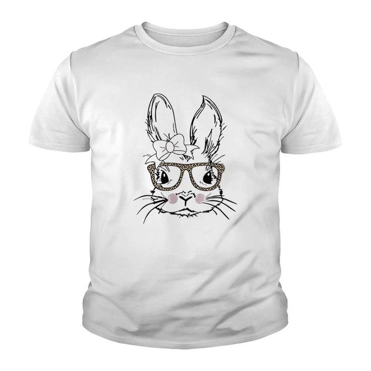 Cute Bunny Face Leopard Print Glasses Youth T-shirt