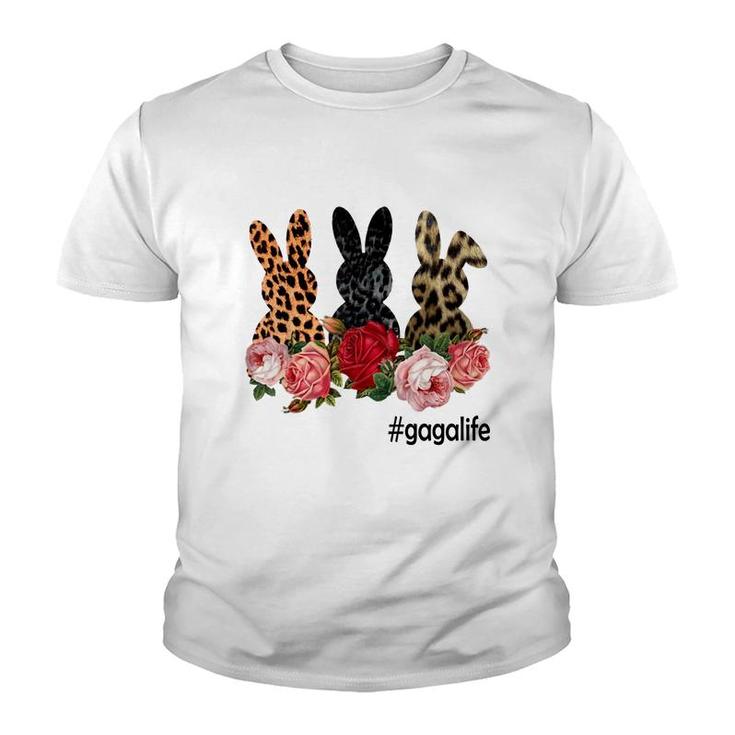 Cute Bunny Flowers Gaga Life Happy Easter Sunday Floral Leopard Plaid Women Gift Youth T-shirt