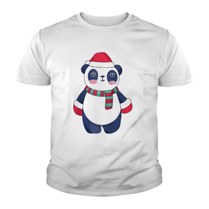 Cute Christmas Baby Panda Bear Santa Hat Scarf And Gloves Raglan Baseball Tee Youth T-shirt