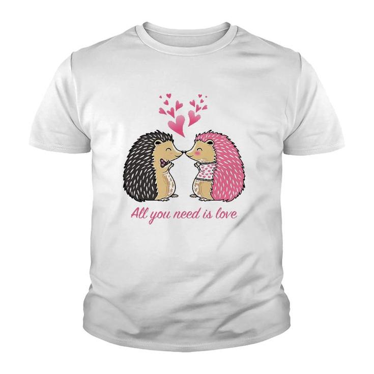 Cute Hedgehogs Kissing Valentine's Day Gift For Her Youth T-shirt