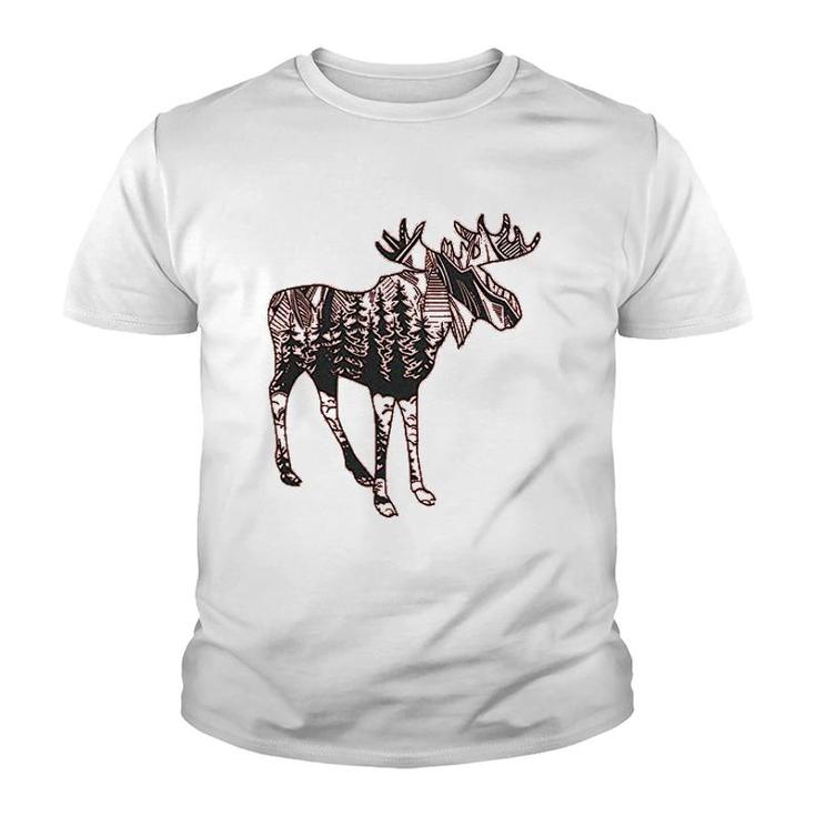 Cute Moose Printed Camping Youth T-shirt