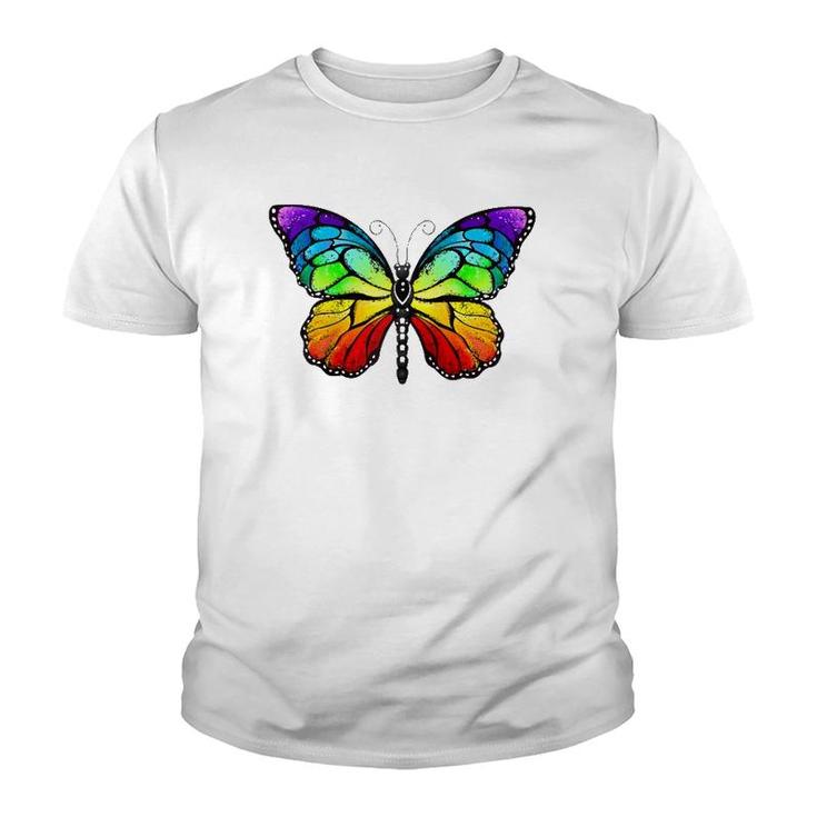 Cute Rainbow Monarch Butterfly Aesthetic Gift Raglan Baseball Tee Youth T-shirt
