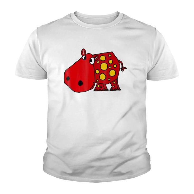 Cute Red Hippo Cartoon Youth T-shirt