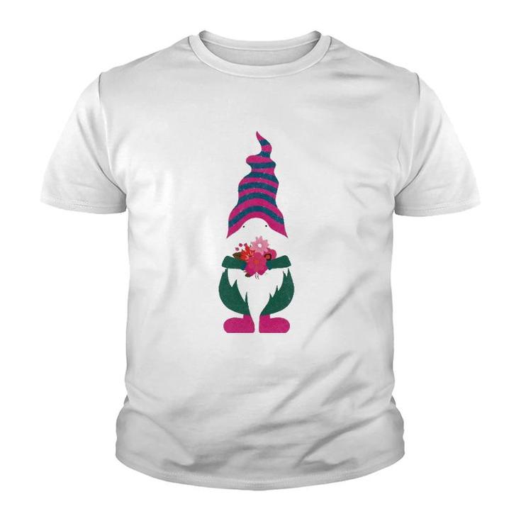 Cute Valentine Gnome Holding Flowers And Hearts Tomte Gift Youth T-shirt