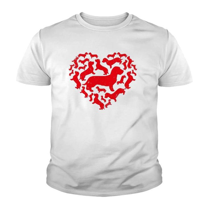 Cute Valentine's Day Dachshund Dog Hearts Puppy Lover Youth T-shirt